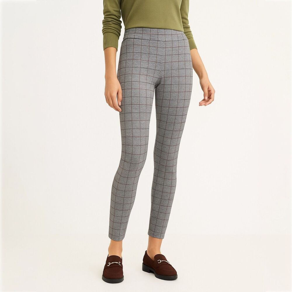 LOFT Grey Windowpane Plaid Leggings